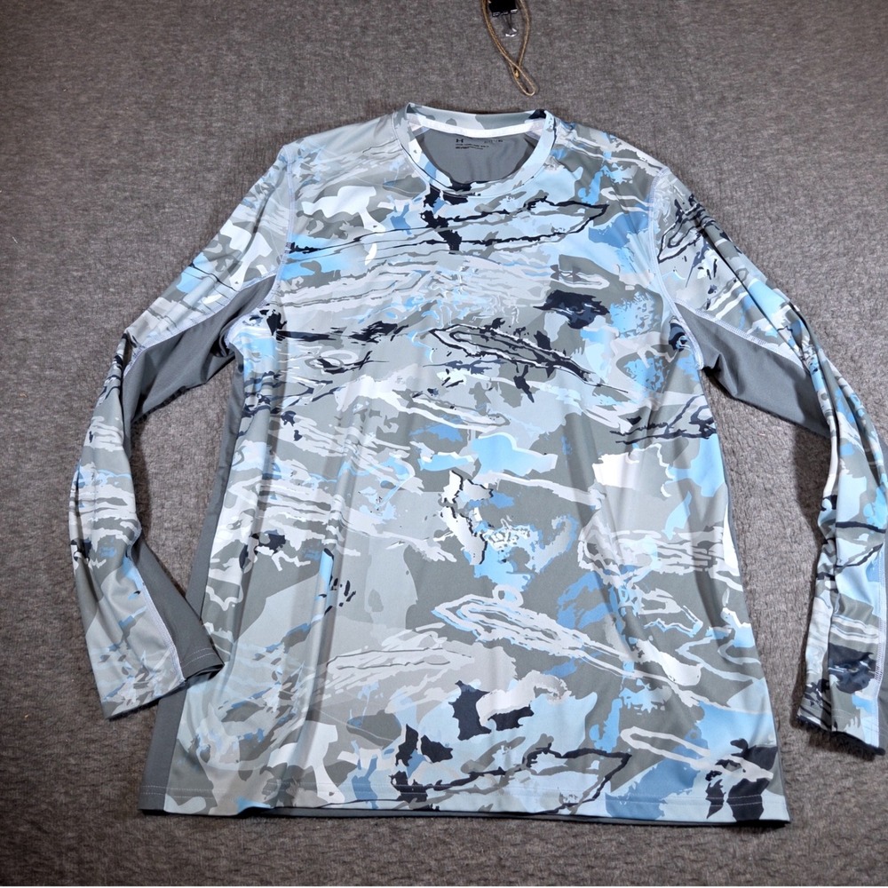 Under Armour Iso-Chill Hydro Camo Shirt Men XL Blue Gray Long Sleeve Fish